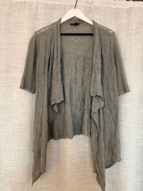 Eileen Fisher Light Gray Draped Open Front Short Sleeve Cardigan